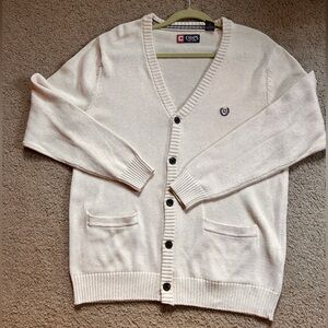 VTG Chaps Men’s Cardigan Sweater Off white Size L Buttons V-Neck Cotton Grandpa
